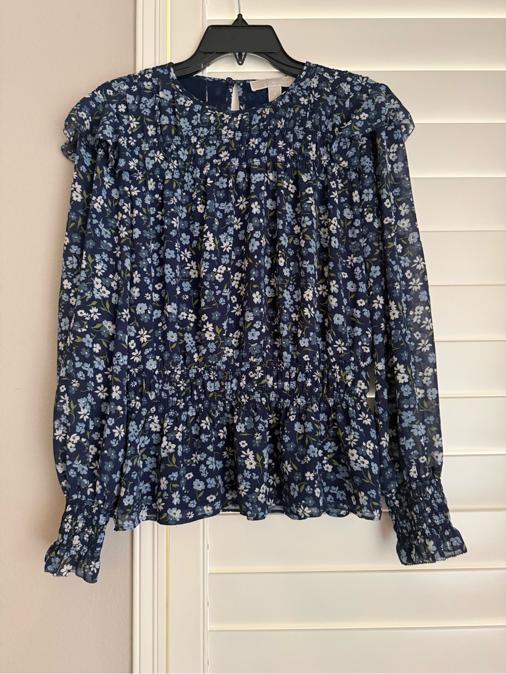 Michael Kors Women's Navy Blue Floral Long-Sleeve Blouse